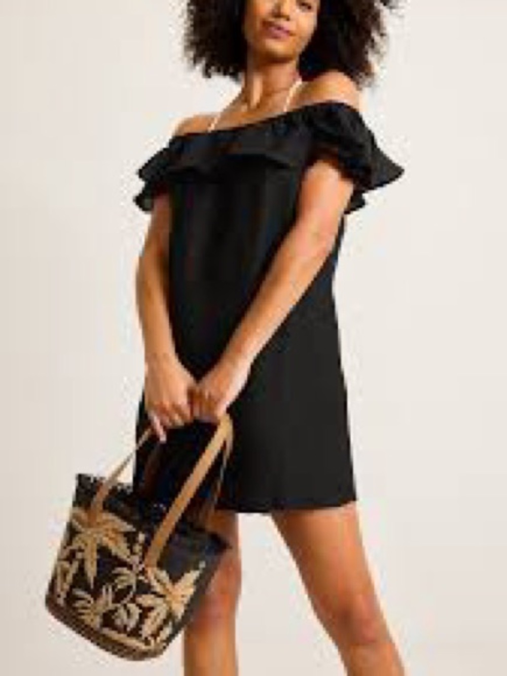 BECCA by Rebecca Virtue Black Off-Shoulder Top with Ruffle Trim